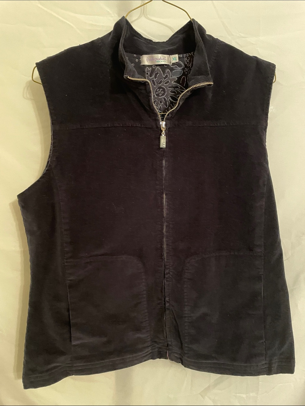 fresh produce Black Corduroy Zip-Front Vest